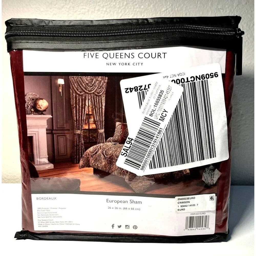 Five Queens Court Bordeaux Crimson Euro Sham Luxury Euro 26
